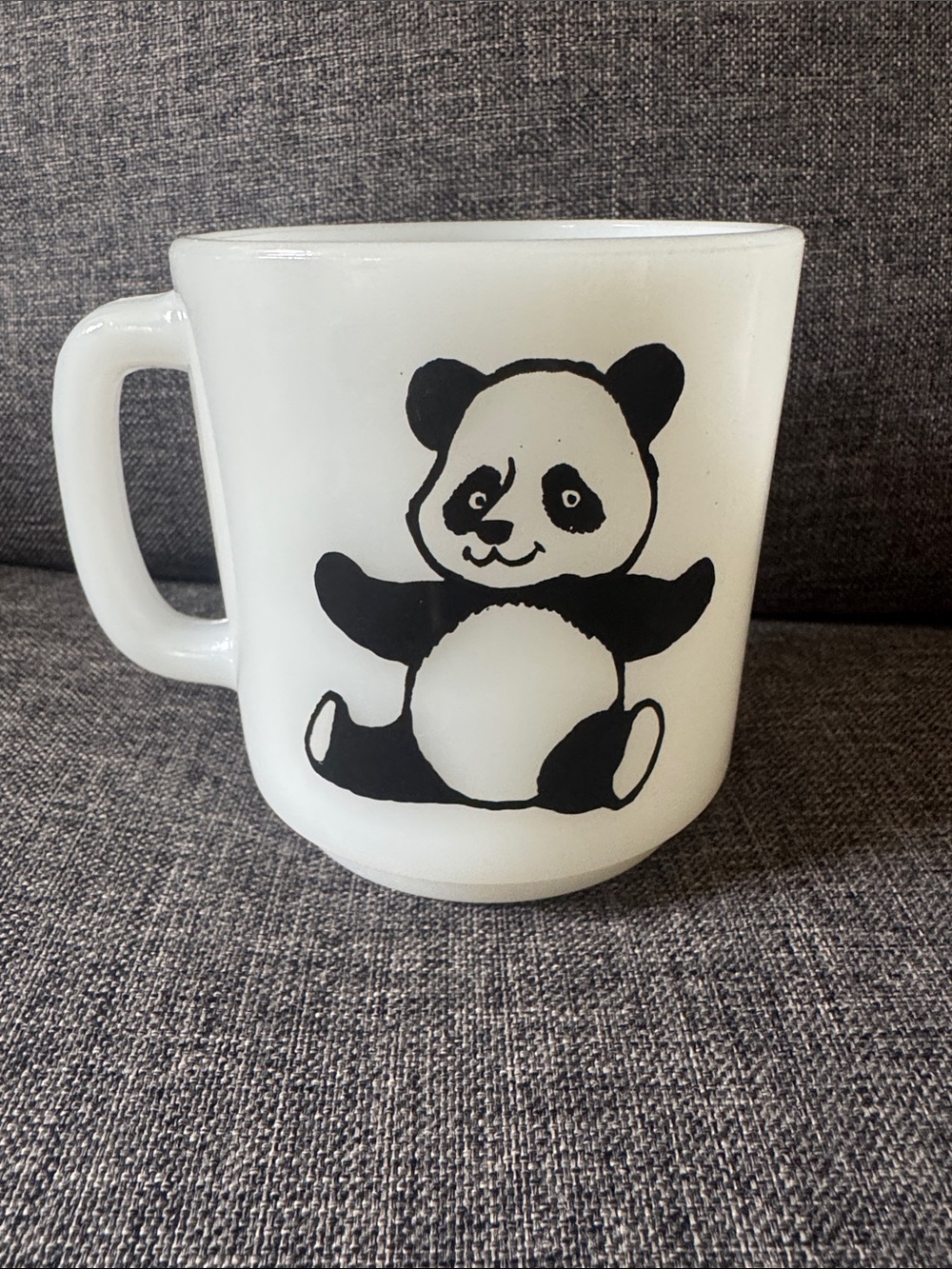 Vintage 1970s Glasbake Milk Glass Panda Bear Coffee Mug Cup 8oz